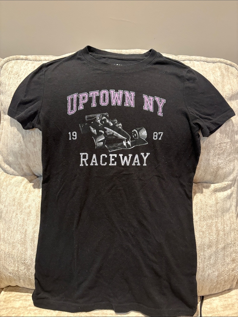 Aeropostale Black 'Uptown NY Raceway' Graphic Tee with Purple Accents